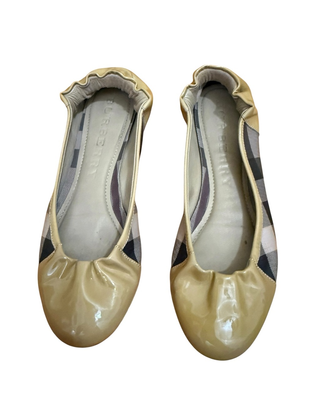 Burberry Tan Patent Leather & Nova Check Ballet Flats